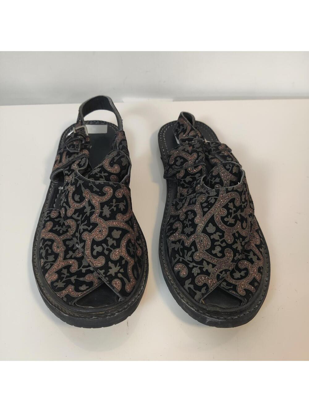 Black Bronze Glitter Pattern Slingback Sandals Size 11 est.